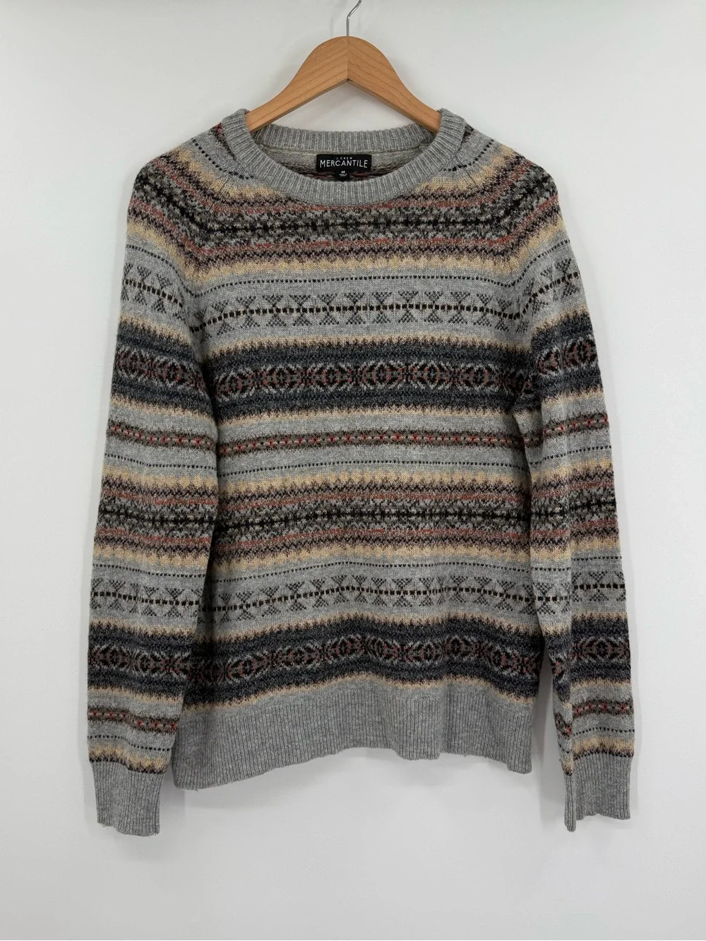 J.Crew Mercantile Wool Blend Fair Isle Crewneck Sweater | Grey Multi | Medium